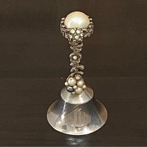Vintage Collectible Faux Pearl Silver-plate Hand Bell